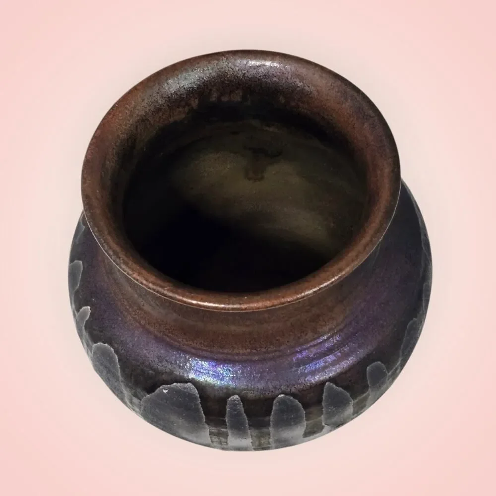 Vintage Raku Style Handmade Ceramic Brown‎ Vase 5” Signed 
